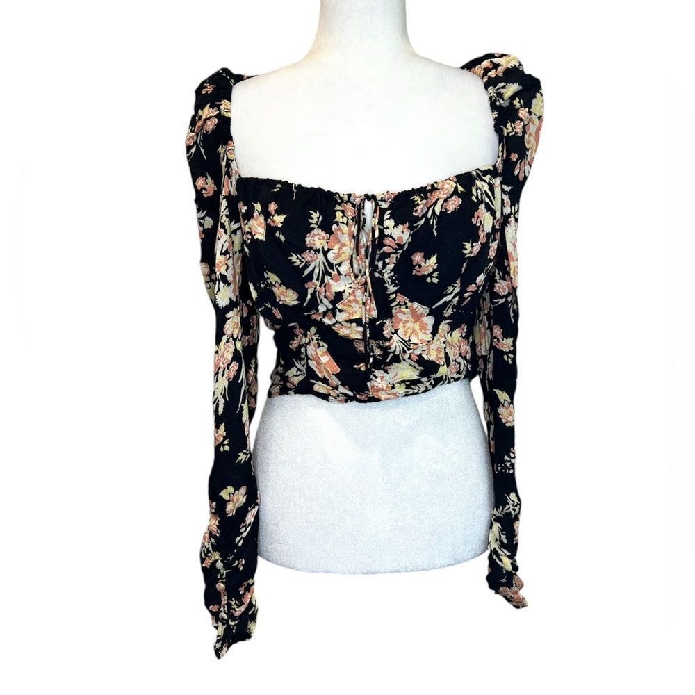 FREE PEOPLE Hilary Printed Floral Top Black Combo